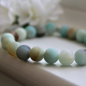 Amazonite Frosted Gemstone Chakra Balancing Stretchy Energy Bracelet